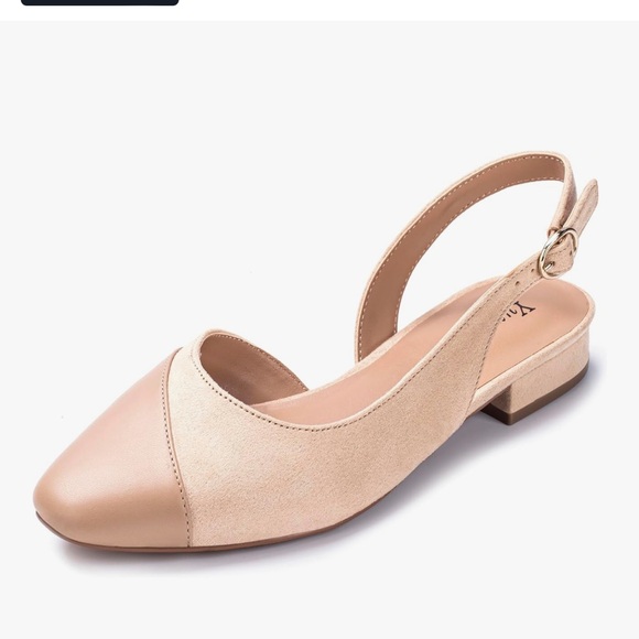 Women's Beige Slingback Flats 2.24 kitten heels - Picture 11 of 16